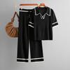 suit new summer dress olo collar short sleeve fashion casual loose high waist knitted two-piece set