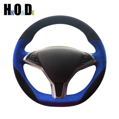 Auto-Lenkradabdeckung Für Tesla Model X 2012-2018 S 2009-2018 Handnähen Schwarzes Wildleder Lenkradabdeckung