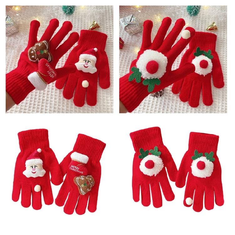 Holiday Theme Gingerbreadman Gloves Knitted Gloves Festival Handwear Lovely Snowman Knitwear Gloves for Daily Use