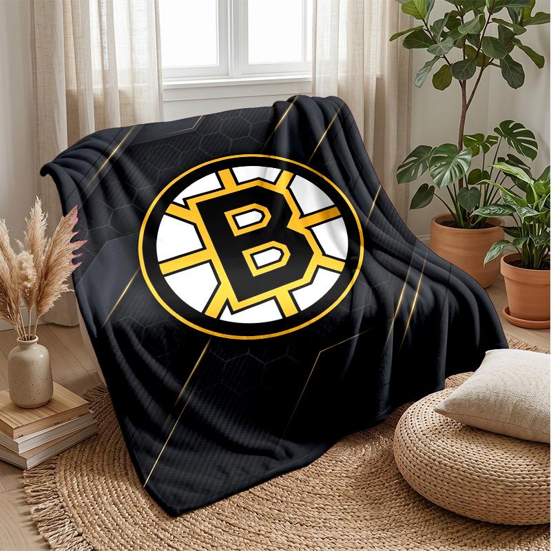 Boston Bruins Flannel Fleece Blanket Cozy Warm Throw Blanket For Couch Bed Travel All Season Use