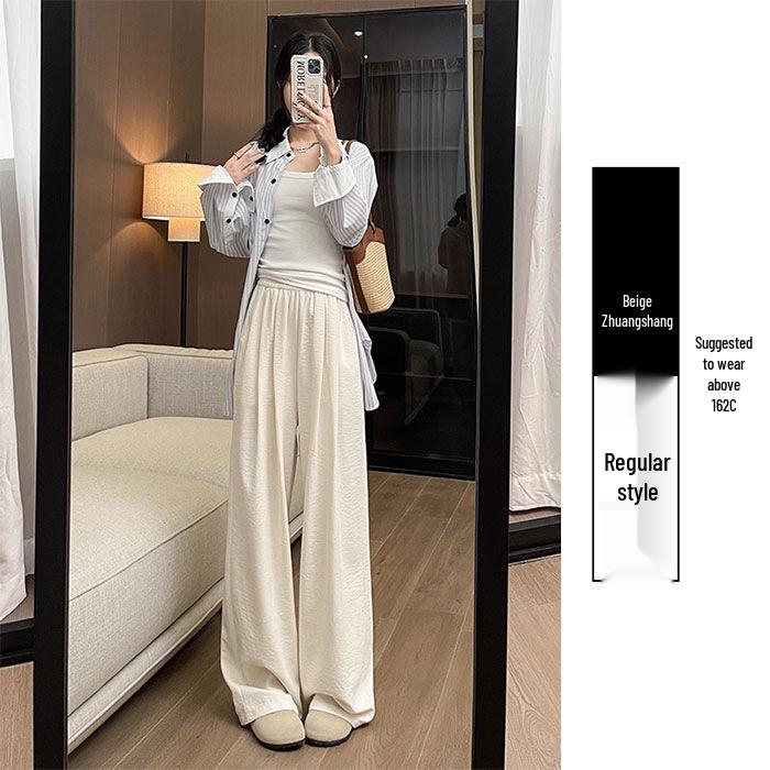 

Женские брюки палаццо из ледяного шелка, белые, маленького размера, летние, повседневные, тонкие M (95-110 lbs) бежевый