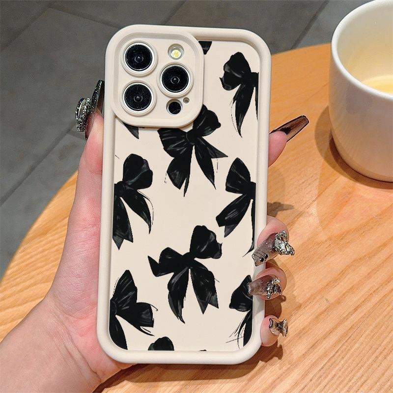 Ins Black Bow iPhone14promax Mobile Phone Case Apple 13 All-inclusive 12/11 Fashion 15/16 Women's 7