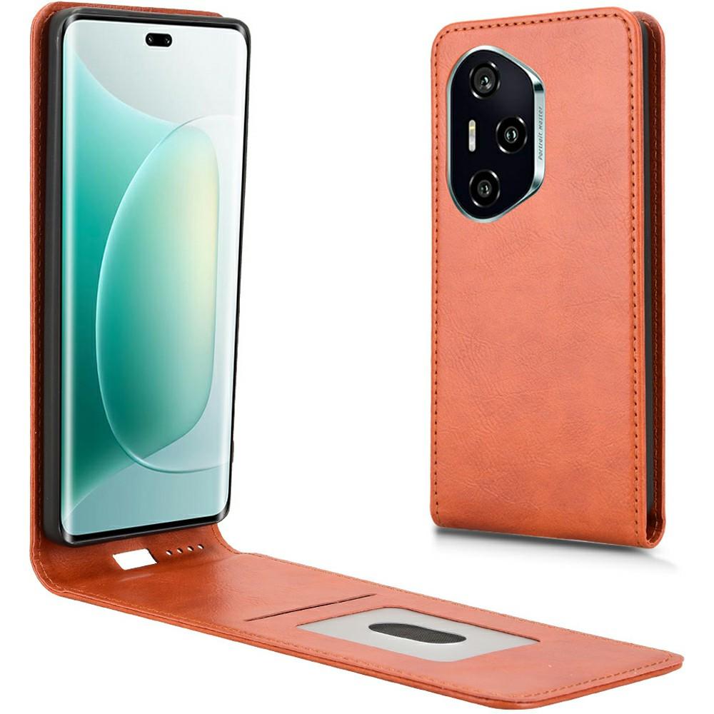 

For Honor 300 Pro Case with Card Slot Magnetic Vertical Flip Leather Phone Cover Orange