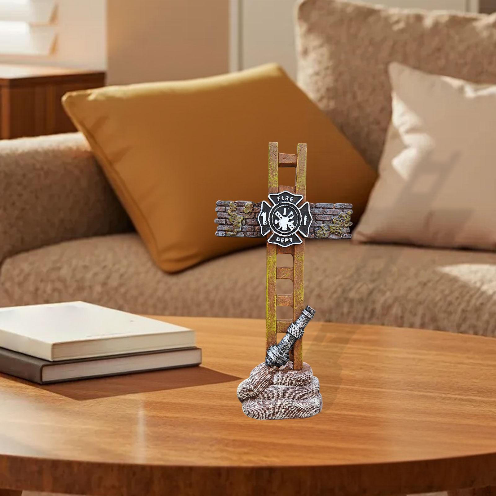 

Fire Fighter Fireman Standing Cross Statue Decoration Decorative Home Decor Firefighter