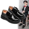Boys' Black Leather Shoes Soft Sole, Korean-Style, for Spring/Autumn 2025 School Performance.