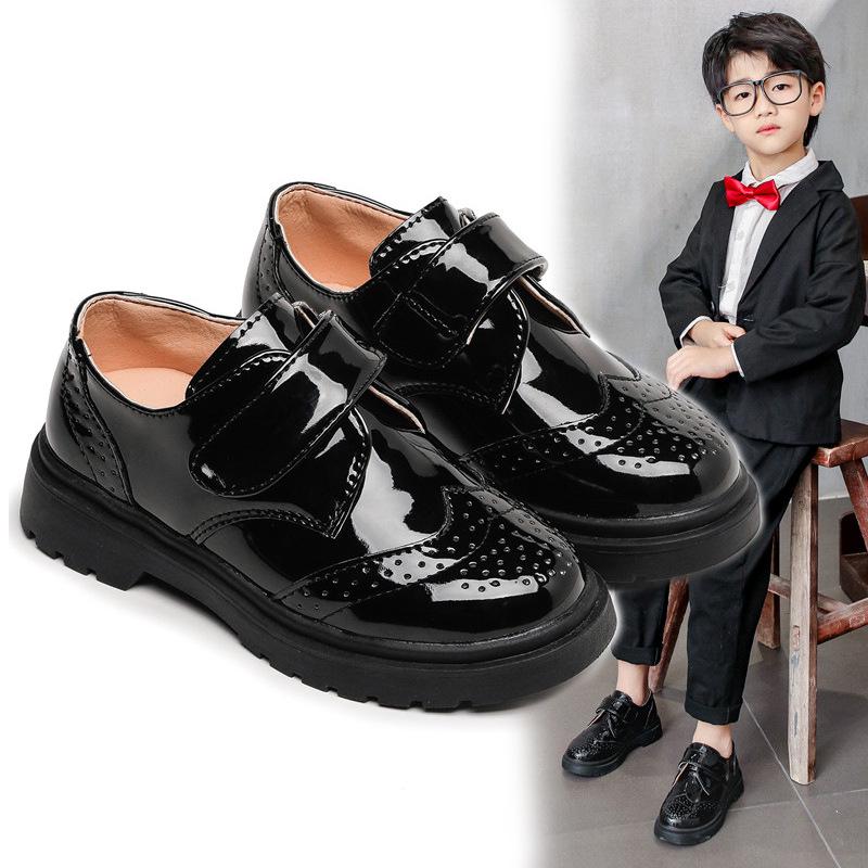 Boys' Black Leather Shoes Soft Sole, Korean-Style, for Spring/Autumn 2025 School Performance.
