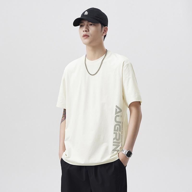 

New Japanese Style Ice Silk Cool Quick-drying 160g Loose Texture Letter Printing Trendy T-shirt 4XL