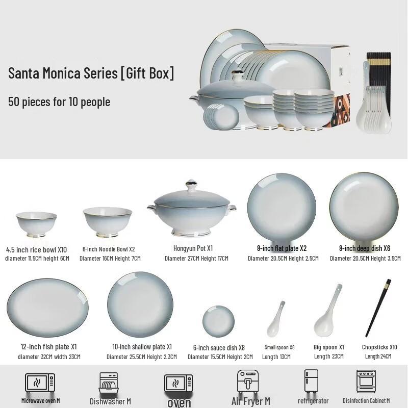 Santa Monica 50-Piece Ceramic Dinnerware Set