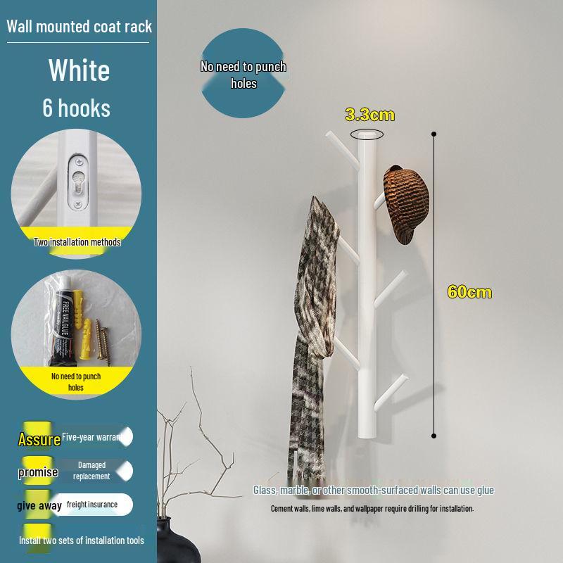 New Solid Wood Punch-Free Wall-Mounted Coat Rack & Clothes Hanger with Creative Behind-the-Door Hooks for Bedroom & Living Room