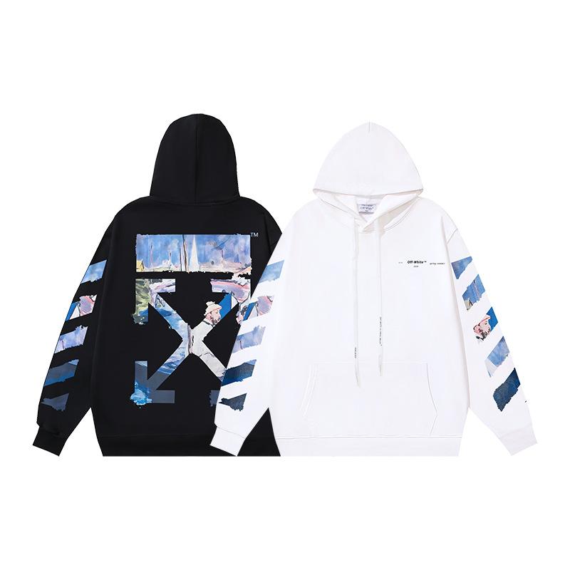 Off-White 2026 Autumn and Winter New OW Monet Oil Painting Arrow Print Men's and Women's Hooded Sweatshirt Sweatshirt