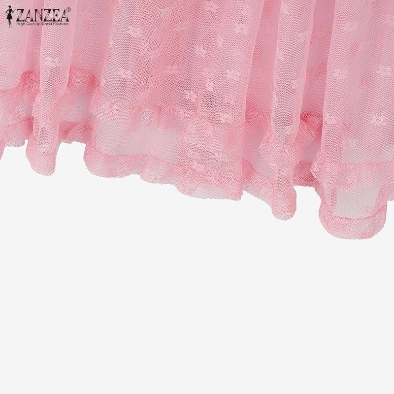 ZANZEA Women Casual Elastic Waist Loose Mesh Tulle Skirts
