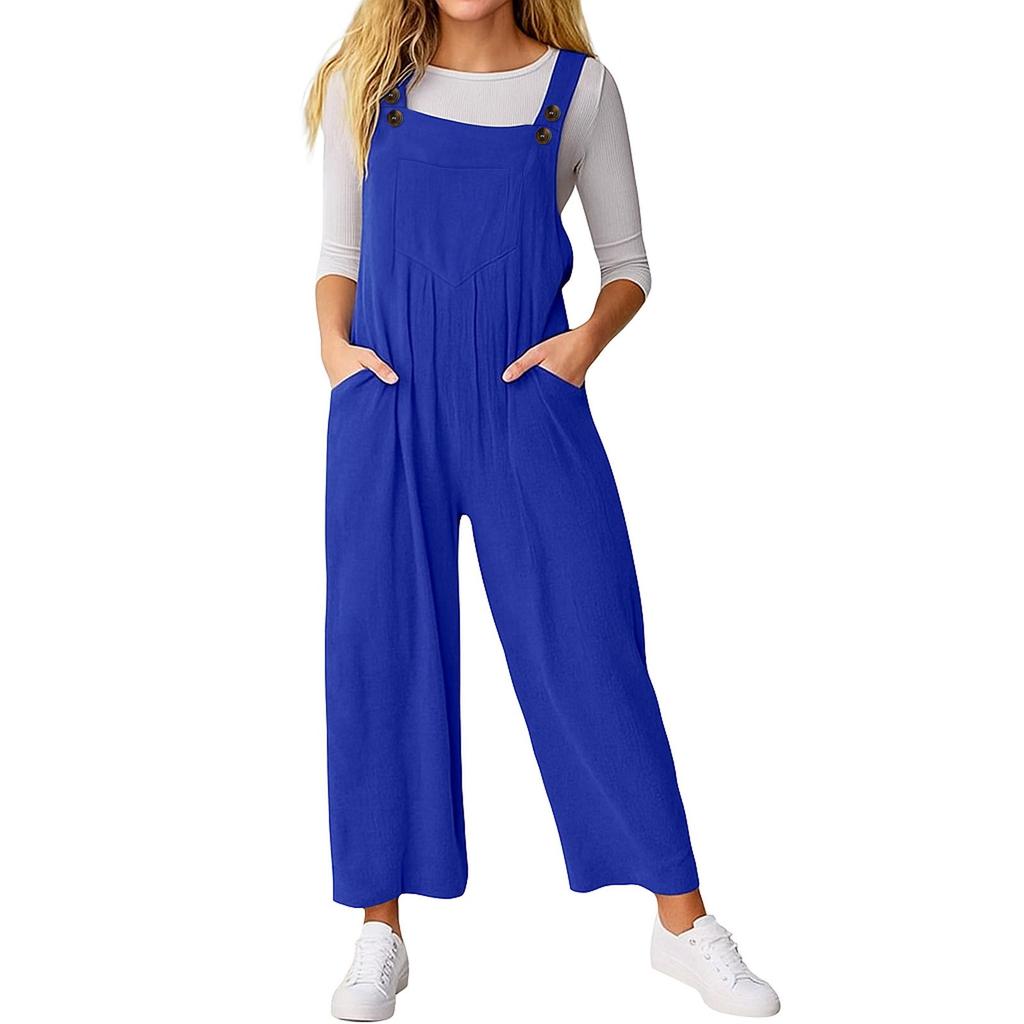 Women's Loose Casual Sleeveless Jumpsuit Solid Color Pocket Jumpsuit Pocket Jumpsuit