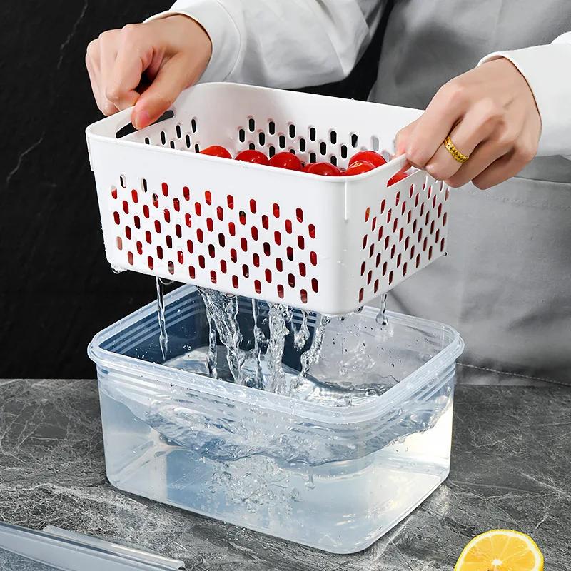Fridge Food Storage Container Set with Lids with Strainer,Plastic Fresh Produce Saver Vegetable Fruit Meat Storage Organization