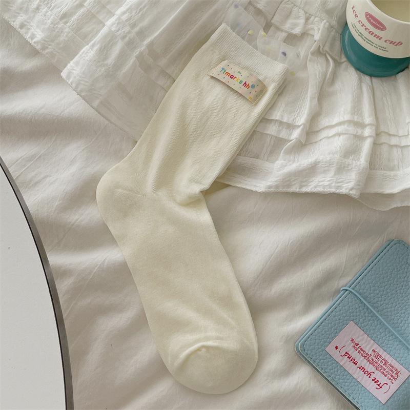 

Женские летние тонкие хлопковые бесшовные носки средней длины с кружевом, горошком и бантом 1 pair белый