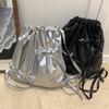 New Silvery Drawstring Double Shoulder Bag Women's Korean Lazy Tote Backpack Lightweight Easy-to-Carry Outdoor Sports Backpack AVE