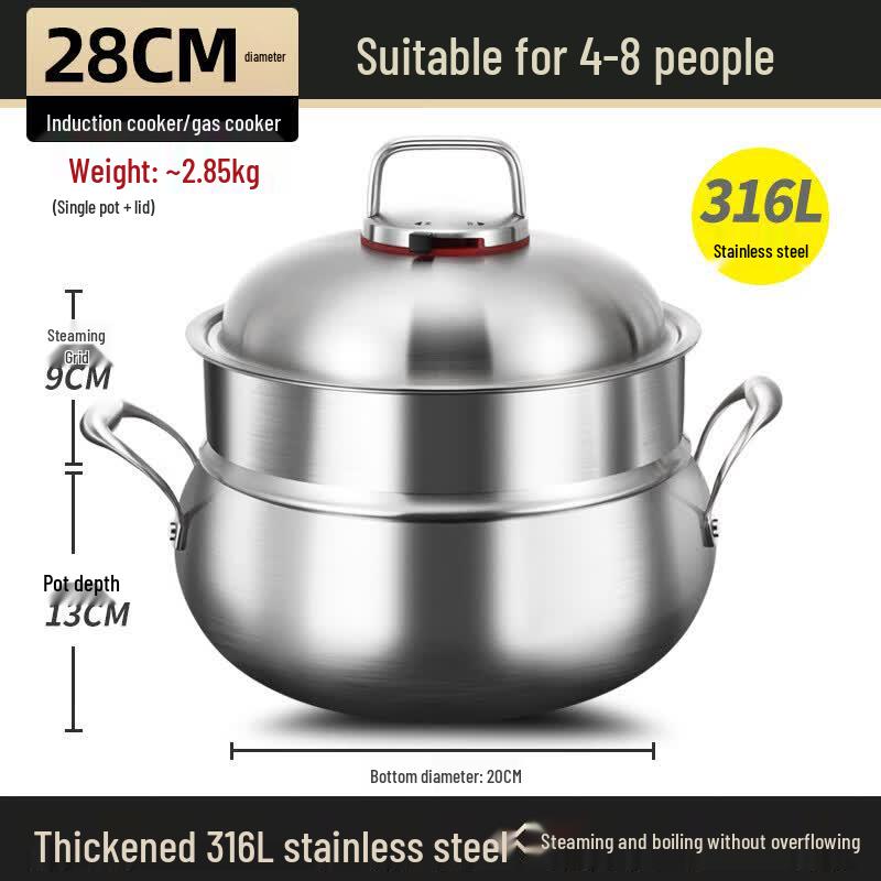 

Wutuo Stainless Steel Deepened Stockpot with Steamer