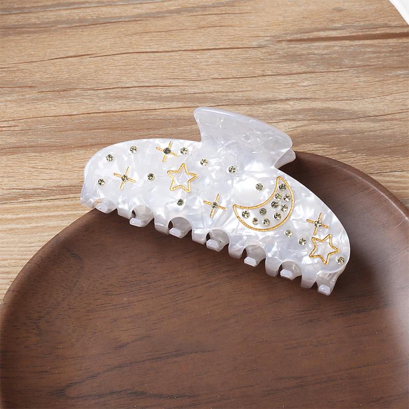 1pc New Star Moon Acrylic Claw Clip with Freshwater Diamond Design for Elegant Updo Hair Clip