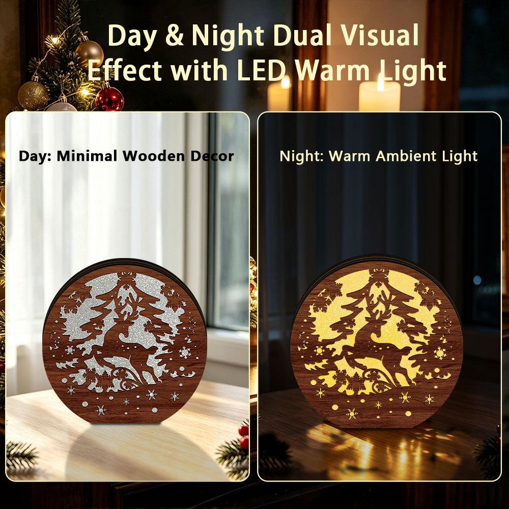 MZ1246 LED Christmas Glowing Wooden Ornament: Creative Night Light for Festive Desktop Decoration
