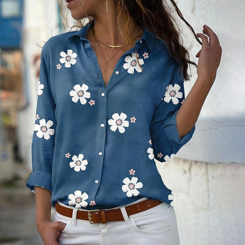 

Lapel Long Sleeve Floral Shirt Slim Fit Shirt Lapel Long Sleeve Shirt gray M