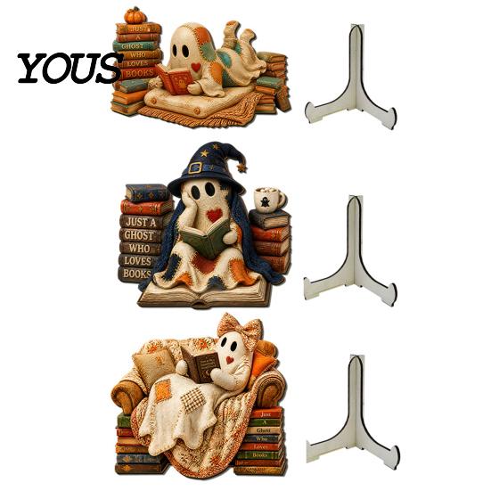 Indoor Halloween Party Decorations Cute Ghost Ornament, Cartoon Festive Wooden Statue, Atmosphere Wood Ornaments Creative Ornament for Home