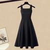 Spring  Autumn Set Women's Korean Fashion Cross Knitted Sweater Age Reducing Sling Dress Two Piece Set