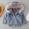 Girls' Denim Jacket With Plush And Thickened Children's Hooded  Collar Warm Jacket