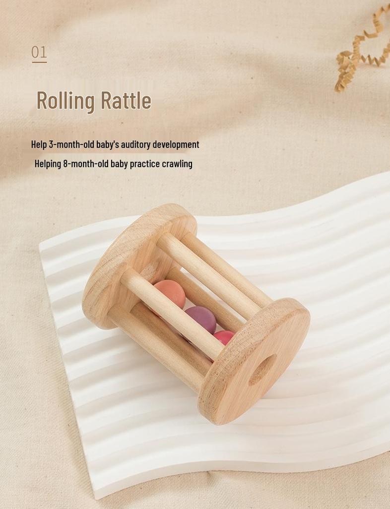 Colorful Wooden Baby Rattle Set: 5-Piece Musical Crib Mobile for Early Education and Soothing