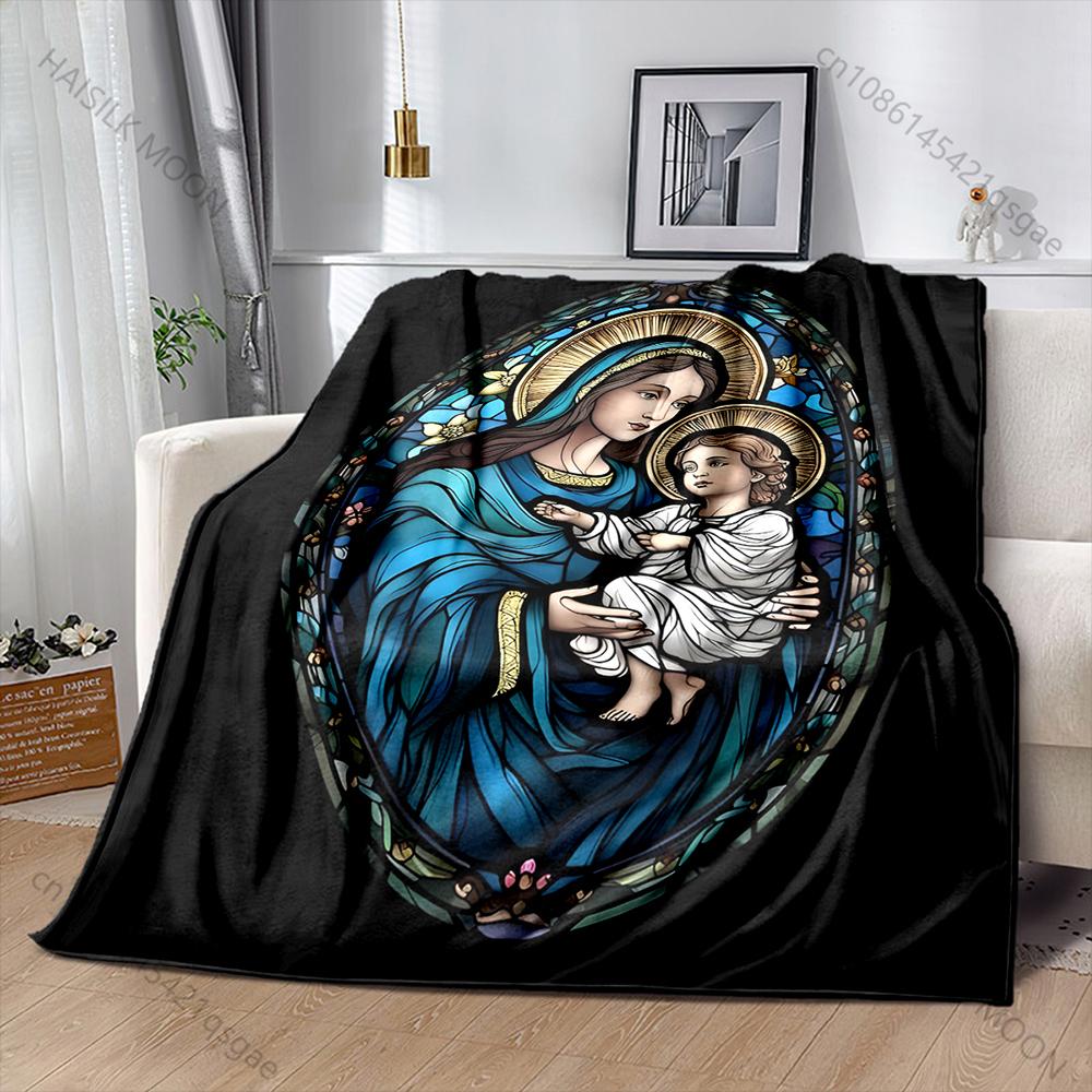 Blessed Virgin Mary Print Blanket Warm Soft and Comfortable Home Travel Blanket Sofa Bedding Camping Cars Cover Blanket for Gift