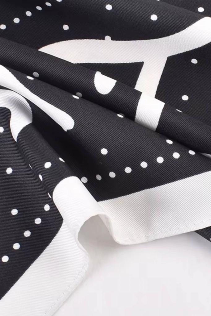 Black Scarf with Cream Monogram 90X90 - Chic and Expressive
