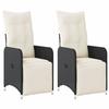 VidaXL Chaises inclinables de jardin lot de 2 et coussins noir rotin, fauteuil de jardin inclinable, fauteuil inclinable de 365700