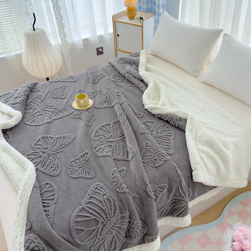 

Однотонное одеяло жаккардовое из тафты с цветочным узором и бабочками, двустороннее, толстое, покрывало для дивана, для офисного сна, теплое, многофункциональное, мягкое стеганое одеяло 100x150cm темно серый