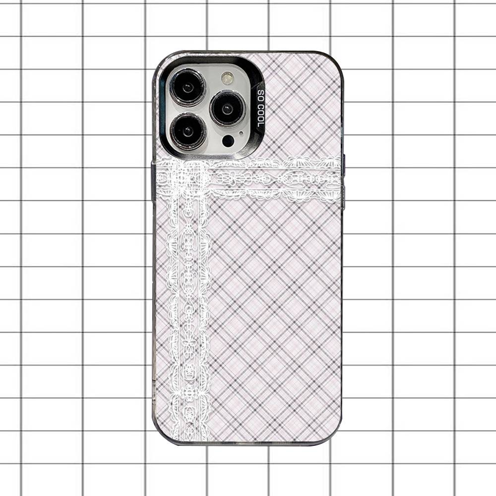 Koronkowy Styl Fajnej Dziewczyny Etui na Telefon Dla iPhone 16,15,14,13,12,11,8,7,Pro,Max,Plus,Mini,XS,SE Odporne na Upadki Czarne Matowe Twarde