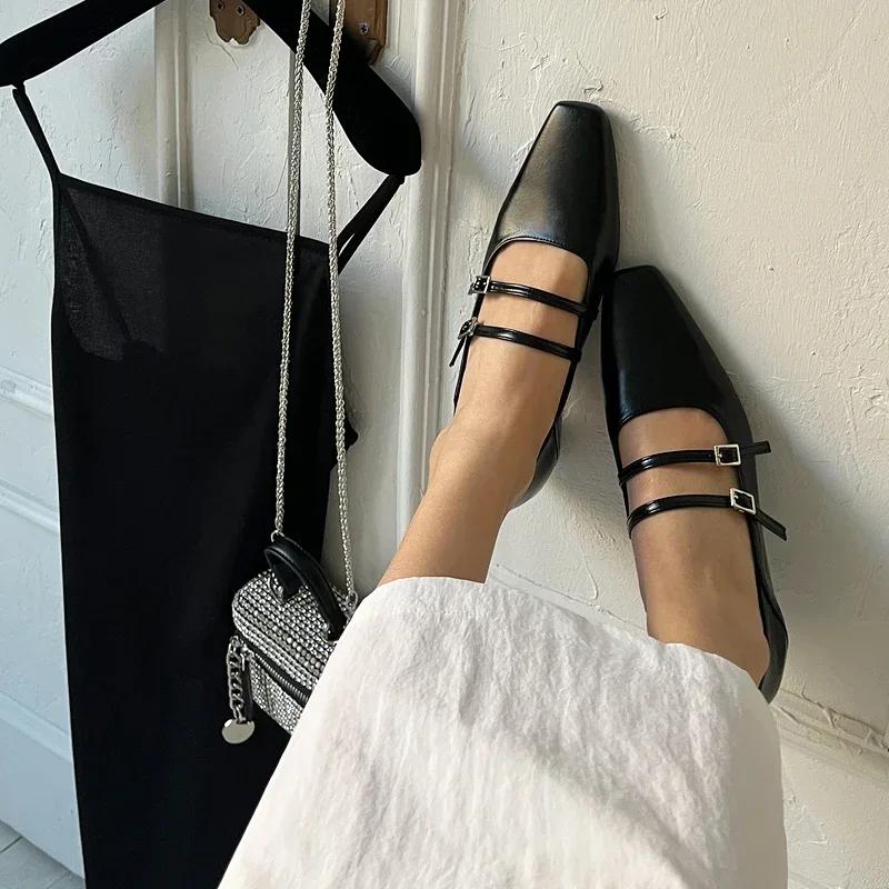 Fashion Spring Designer Women Ballet Flats Fashion Elegant Square Toe Slip On Shoes Ladies Comfort Soft Sole Leather Single Shoes