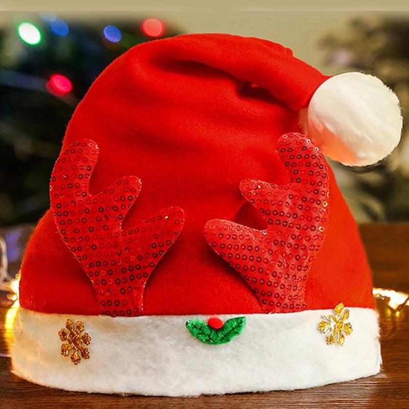 Sequined Christmas Party Santa Hat for Children Adult Pointed Caps Family Gathering Santa Hat Festival Props Headpiece