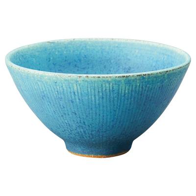 Marui Pottery Shigaraki Ware Hechimon Rice Bowl, Diameter Approx. 12cm, Blue Glaze, MR-3-4543