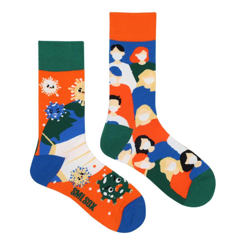 1Pair Man Women Socks Original AB Tide Socks Medium High Tube Colorful Socks Flowers Fruits Candy Cake Cotton Socks Unisex Socks