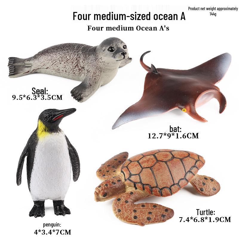 Marine Animal Simulation Model Figures: Shark, Dolphin, Hammerhead, Crab, Squid, Starfish for Kids' Education