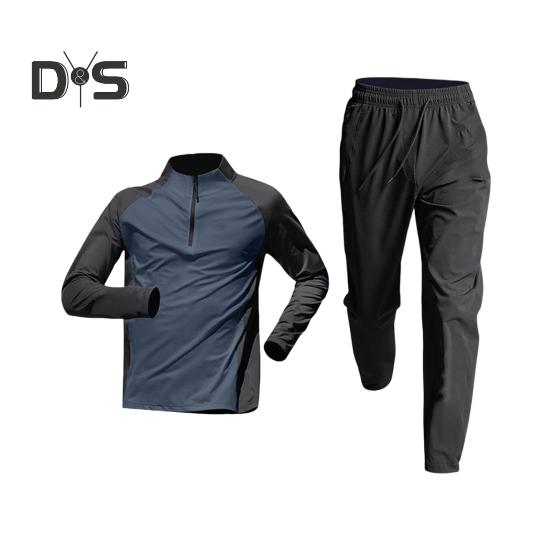 

Мужской быстросохнущий костюм для фитнеса, 2 шт./компл., футболка с половиной молнии, комплект брюк, спортивная легкоатлетическая одежда, дышащая спортивная одежда для бега, езды на велосипеде XL
