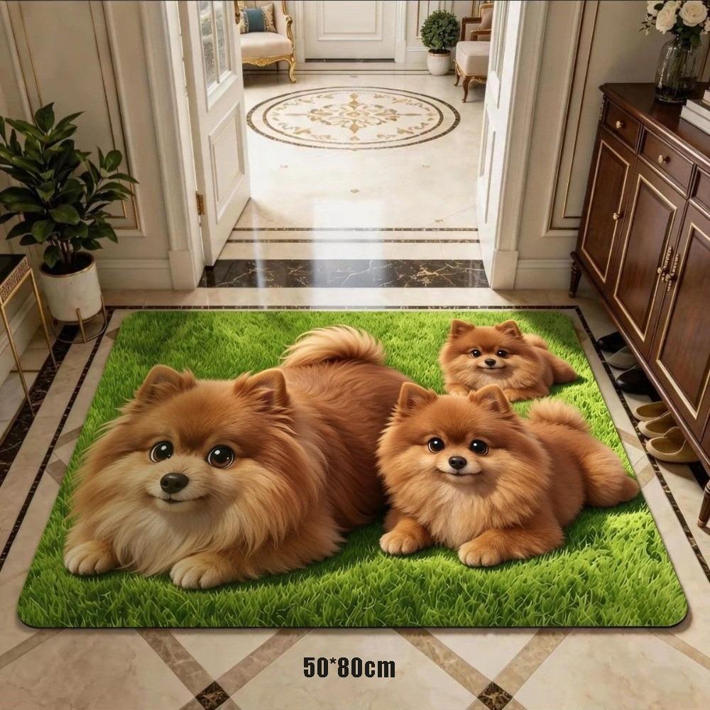 3D Printed Pomeranian Dog Mat Absorbent Animal Shaped Carpet Cute Diatom Mud Mat Home Floor Decor