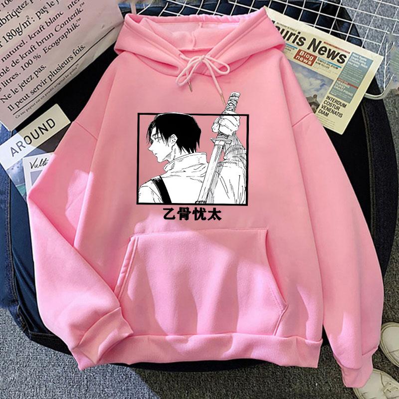 Autumn Winter Casual Anime Okkotsu Yuta Print Hoodies Solid Color Long Sleeve Hooded Pullovers Sweatshirts
