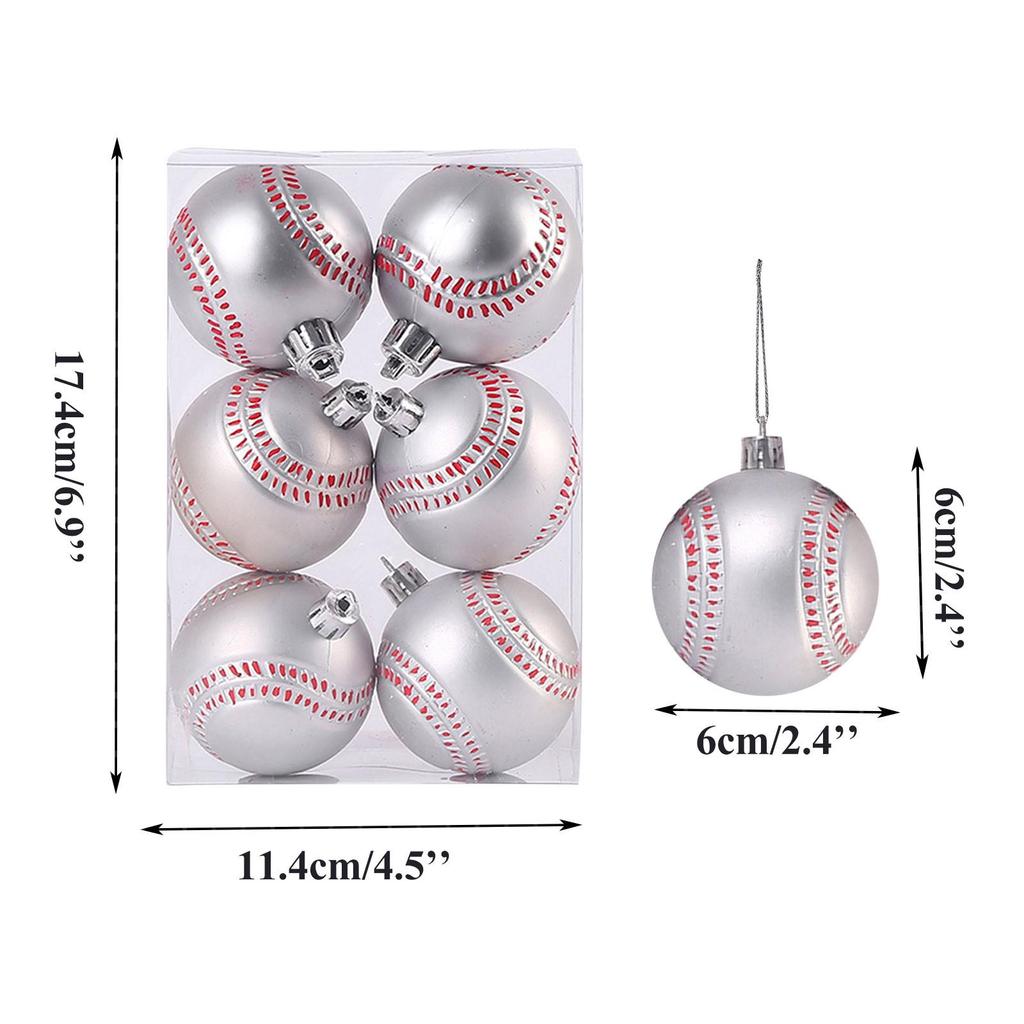 6 Stück/Karton Weihnachtskugel-Ornamente Weihnachtsbaum-Anhänger Vier Sportarten Fußball Basketball Rugby Baseball Hängeornament Neujahr Zuhause