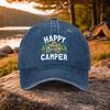 Happy Camper Print Washed Baseball Cap Unisex Cotton Hat for Outdoor Golf Daily Wear