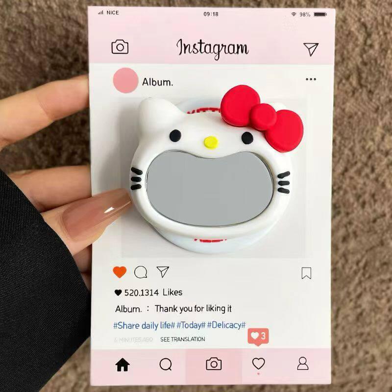 Cartoon Silicone Magnetic Kitty Cat Phone Holder with Mirror Surface and Retractable Air Cushion