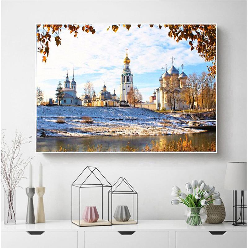 Full Drill Teemanttikandid Sügisene käsitöö müük Teemantmaal Maastik Mosaiik Lossi Näputöö Seinakunst