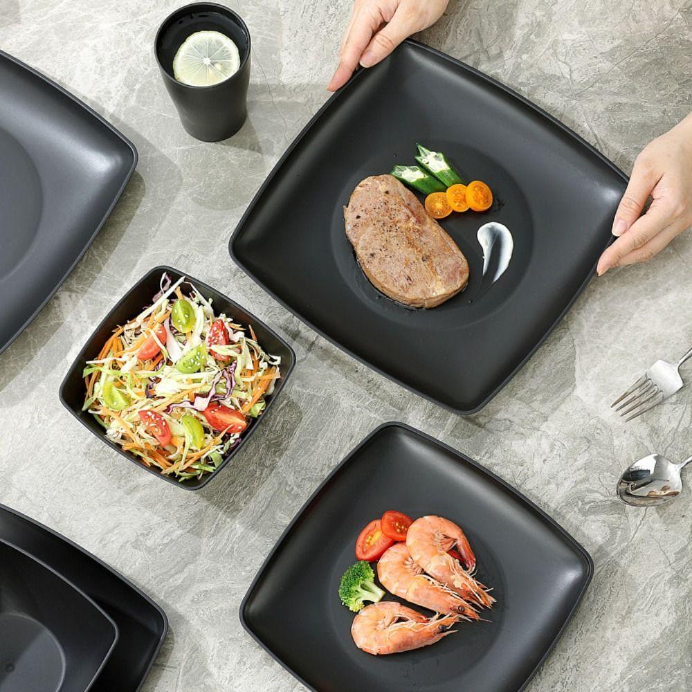 16 stk/sett Gjenbrukbart plastmiddagsservise Sett Firkantet middagstallerkensett Servisesett Fest