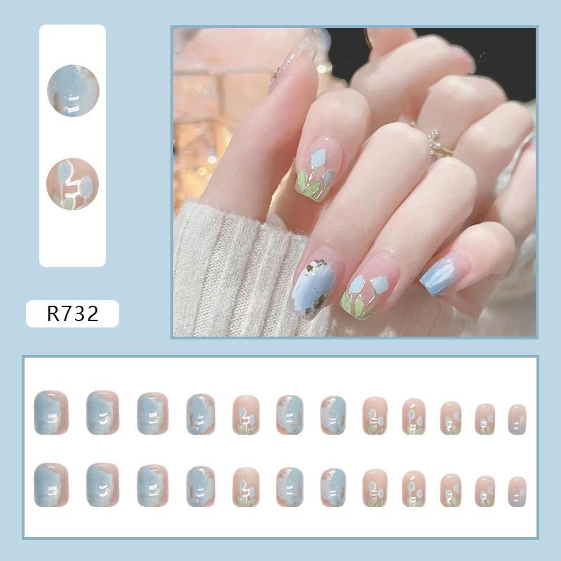 24Pcs Trendy False Nails Patch Gradient Color With Glitter Sequins Design Fake Nails Detachable Full Cover Fake Nail Tips