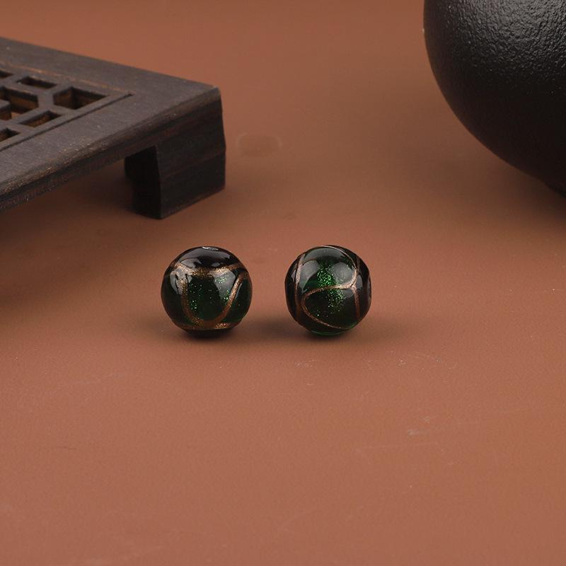 Incense Ash & Gold Sand Glazed Round Beads for DIY Accessories