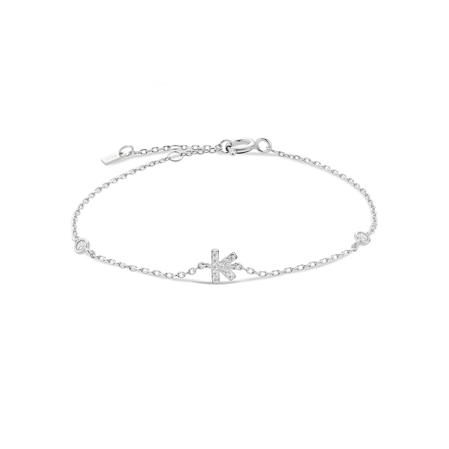 

925 Sterling Silver Initial 26 Letters Alphabet Monogram Gold Name Bracelet Crystal CZ Zircon 2025 Fashionable Jewelry 18cm