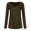 Womens Long Sleeve V Neck Button Casual Tops Ribbed Color Shirts
