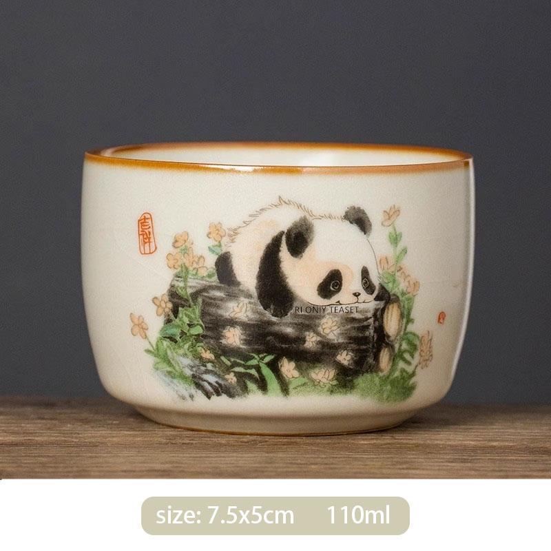 1 Pieza Tradición China Horno Ru Cerámica Taza de Té Hecha a Mano Linda Taza de Té Panda Bol de Té para el Hogar Taza de Maestro Accesorios para Juego de Té